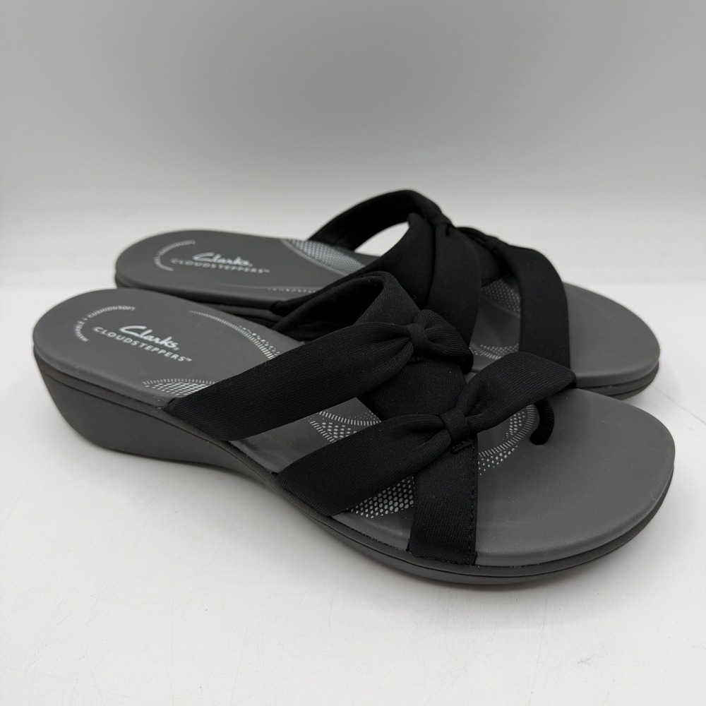Clarks‎ Breeze Rae Cam Sandals Womens 11 M Black/Grey Wedge Cloudsteppers Slides